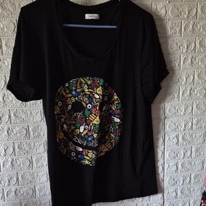 Lauren moshi Black Graphic Short Sleeve Women's Top